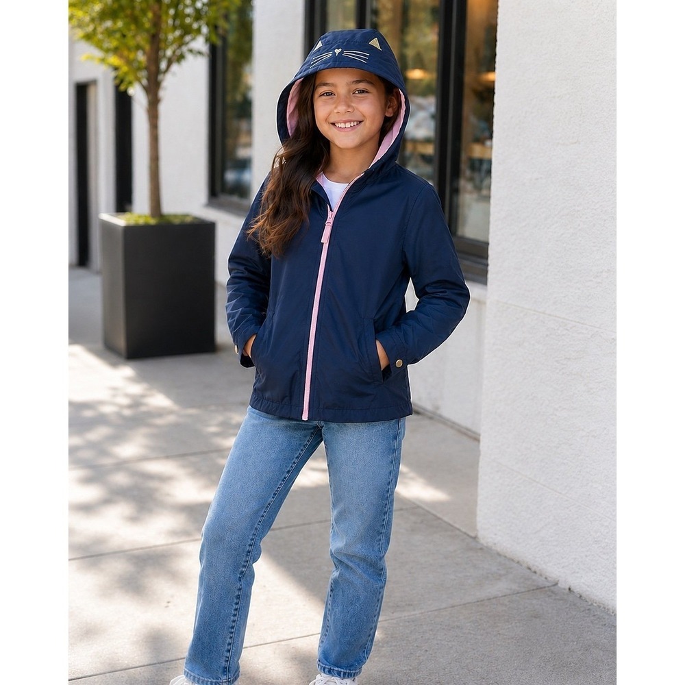 OshKosh B'gosh Girls Hooded Jacket Size 8 Navy Cat Ears Lined